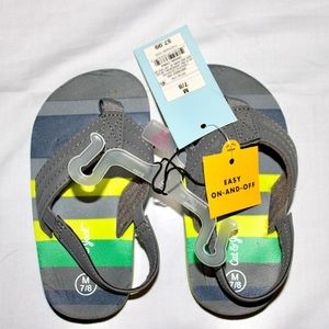 Kids Cat And Jack Easy On And Off Shoes Stripe Flip Flop Green Gray Size M (7/8)